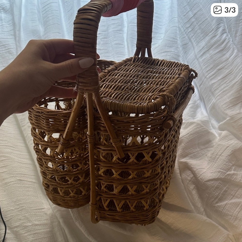 Anthropologie Brown Wicker wine and cheese Basket Set - Picture 3 of 3